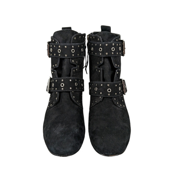 Rebecca Minkoff Boots 7 Black Suede Leather Logan Studded Block Heel Booties - Picture 3 of 7